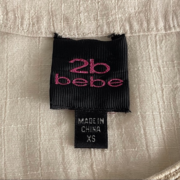 2b bebe boho bohemian flutter sleeve beaded crocheted gauze cream blouse XS - Picture 7 of 11